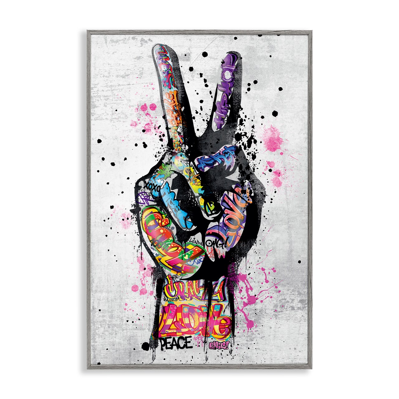Stupell Industries Urban Tattooed Peace Hand Framed Giclee Wall Art Design by Reinders